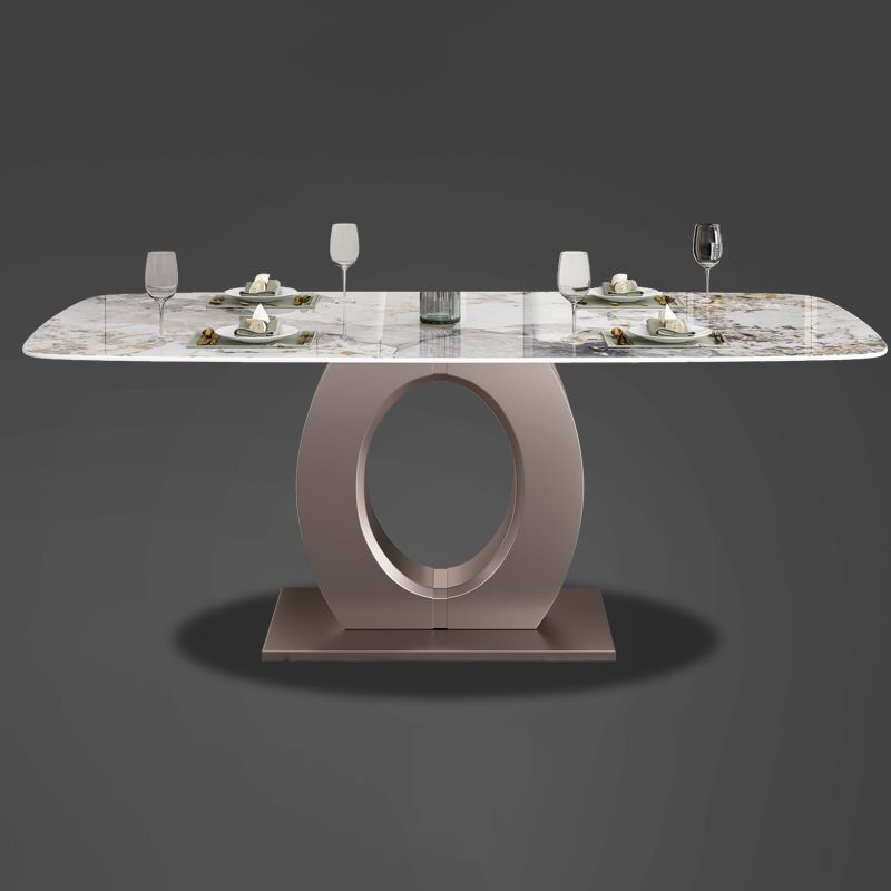 Luxury Sintered Stone Top Table Rectangle Table with Single Pedestal in Rose Gold Clearhalo 'Dining Tables & Seating' 'Dining Tables' 'dining_table' 'furn' 'furn_dining_table' 'Furniture' 'Kitchen & Dining Furniture' 1200x1200_2d7de27a-41f8-4be5-84c0-7e1662fc1484