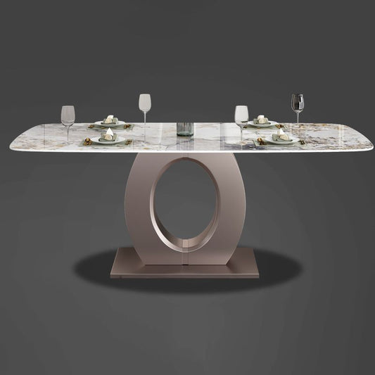 Luxury Sintered Stone Top Table Rectangle Table with Single Pedestal in Rose Gold Clearhalo 'Dining Tables & Seating' 'Dining Tables' 'dining_table' 'furn' 'furn_dining_table' 'Furniture' 'Kitchen & Dining Furniture' 1200x1200_2d7de27a-41f8-4be5-84c0-7e1662fc1484