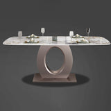 Luxury Sintered Stone Top Table Rectangle Table with Single Pedestal in Rose Gold Clearhalo 'Dining Tables & Seating' 'Dining Tables' 'dining_table' 'furn' 'furn_dining_table' 'Furniture' 'Kitchen & Dining Furniture' 1200x1200_2d7de27a-41f8-4be5-84c0-7e1662fc1484
