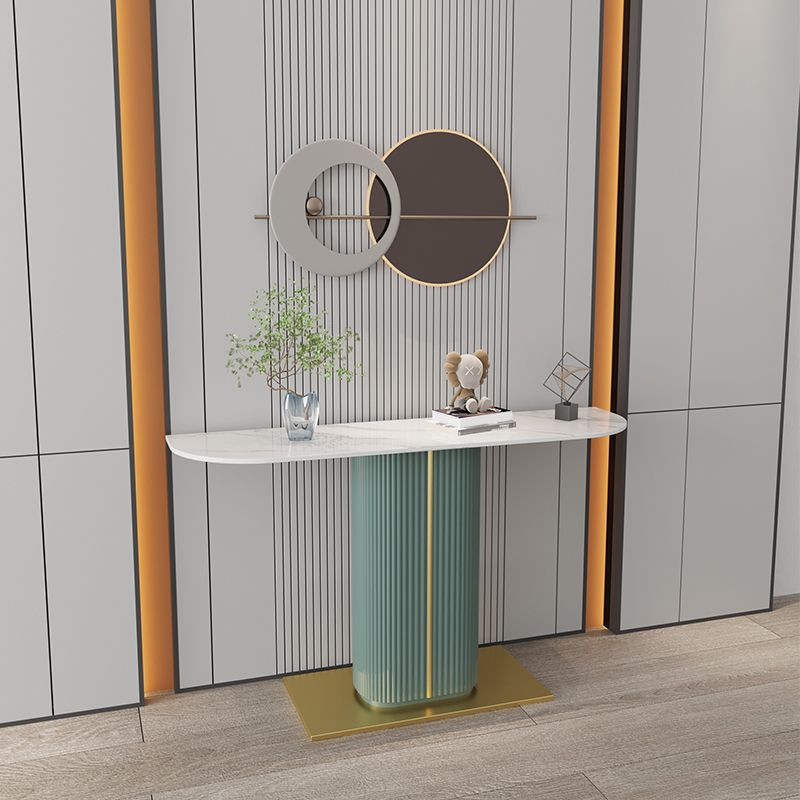 Glam Half Moon Slate Console Table Stain Resistant Pedestal Sofa Console Table Clearhalo 'Console Tables' 'console_tables' 'Entry & Mudroom Furniture' 'furn' 'furn_console_tables' 'Furniture' 1200x1200_2d7e1cf6-d8d6-4c52-83f1-877d6364d213