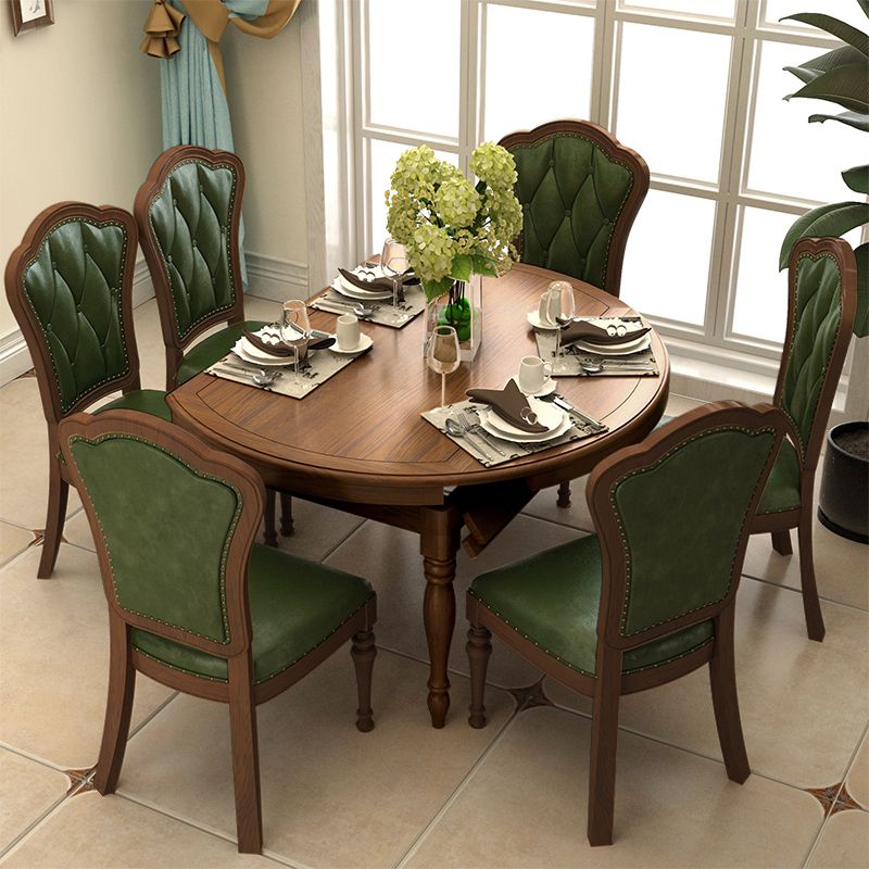 Set da pranzo in legno massiccio 1/5/7 con sedie pieghevoli e sedie in pelle