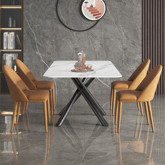 Contemporary 1/3/4/5/6 Pieces Dinette Set Rectangle Dining Room Table with Leather Chairs Clearhalo 'Dining Room Sets' 'Dining Tables & Seating' 'dining_room_set' 'furn' 'furn_dining_room_set' 'Furniture' 'furniture_dining_room_set' 'Kitchen & Dining Furniture' 'kitchen&dining_furn' 'kitchen' 1200x1200_2d84b80c-f056-452a-8476-a1d98897b2b6