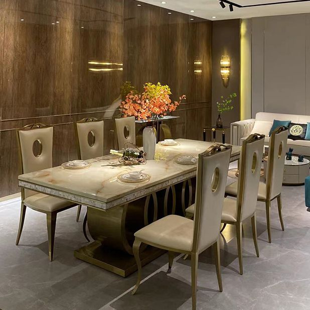 Traditional Luxury Dining Table Marble Rectangle Fixed Table for Home Clearhalo 'Dining Tables & Seating' 'Dining Tables' 'dining_table' 'furn' 'furn_dining_table' 'Furniture' 'Kitchen & Dining Furniture' 1200x1200_2d866005-cec7-4921-90dd-28ccf50da108