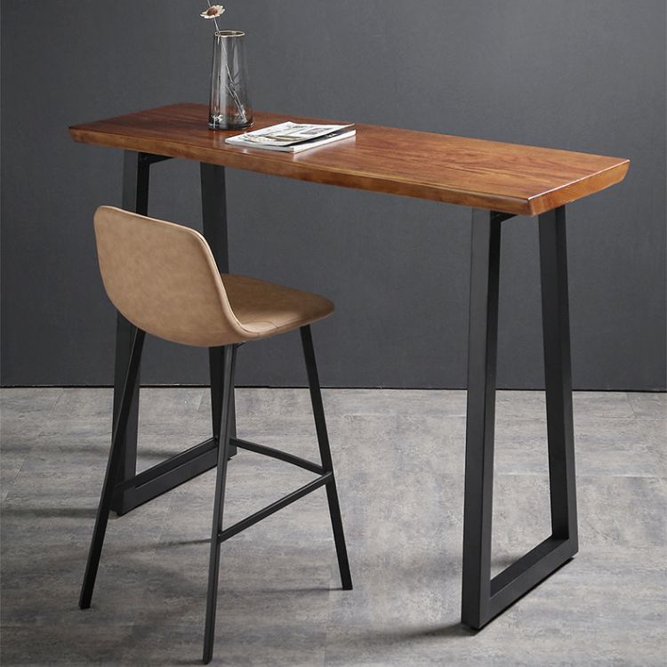 1/2/3 pièces Industrial Iron-Bar Table Table Recangangle Bistro Set with Pine Wood Top