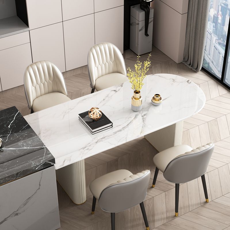 Simplicity Style Sintered Stone Dining Table Double Pedestal Base Freeform Table for Home Clearhalo ' dining_table' 'Dining Tables & Seating' 'Dining Tables' 'furn' 'furn_dining_table' 'Furniture' 'furniture_dining_table' 'Kitchen & Dining Furniture' 'kitchen&dining_furn' 'kitchen' 'kitchen_dining_table' 1200x1200_2d8dd50a-2c84-4c24-b282-e6209e319d31