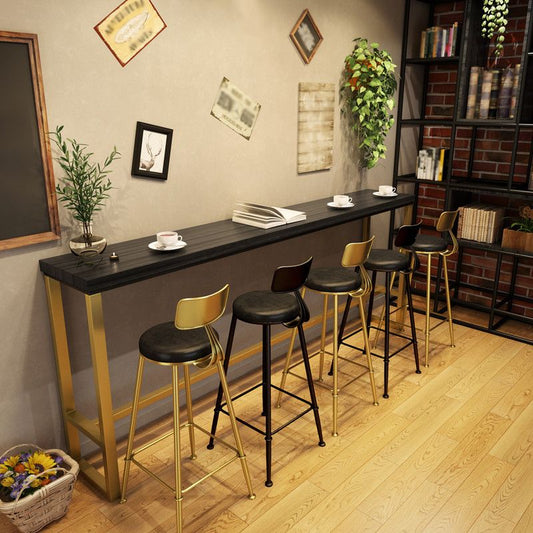 Wood Top Bar Dining Table Traditional Luxury Rectangle Bar Table with Trestle Base in Gold Clearhalo 'Bar Furniture' 'Bar Tables' 'bar_tables' 'furn' 'furn_bar_tables' 'Furniture' 'furniture_bar_tables' 'Kitchen & Dining Furniture' 1200x1200_2d8e90d5-c801-484a-a2dc-ce64541ee8ce