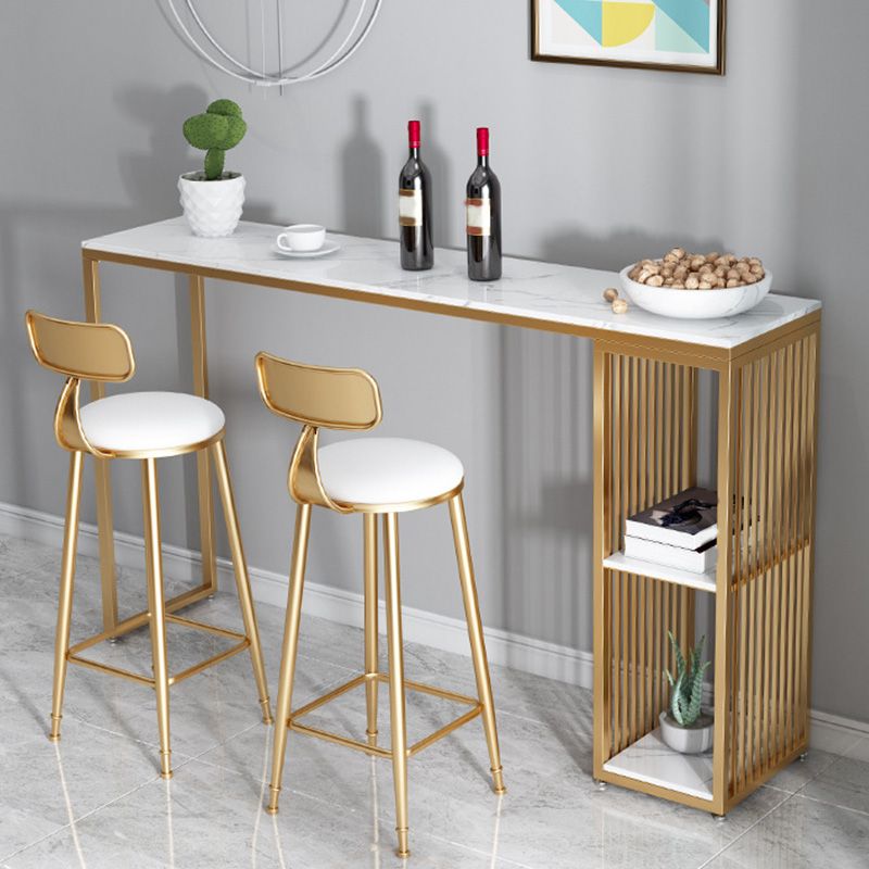 Glam Bar-height Table Stone and White Bar Table with 2 Shelve Clearhalo 'Bar Furniture' 'Bar Tables' 'bar_tables' 'furn' 'furn_bar_tables' 'Furniture' 'Kitchen & Dining Furniture' 1200x1200_2d8ee016-b7e2-4c39-8912-87cfd374c9fa