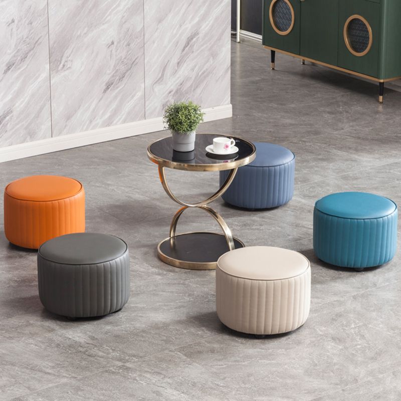 Modern Round Ottoman Solid Color Leather Water Resistant Footstool Ottoman Clearhalo 'furn' 'furn_ottomans_poufs' 'Furniture' 'Living Room Furniture' 'Ottomans & Poufs' 'ottomans_poufs' 1200x1200_2d9390c7-c429-4379-bb32-62d40bd926bf