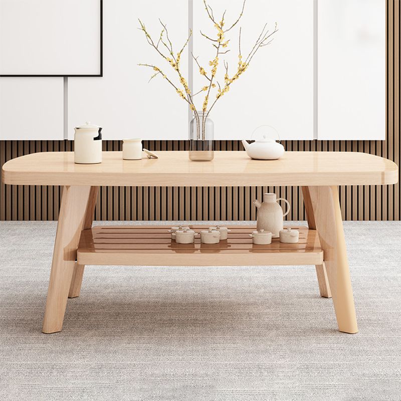 Nordic Style Rectangular 4 Legs Base Solid Wood Table with Storage Rack Coffee Table Clearhalo 'Coffee & Accent Tables' 'Coffee Tables' 'coffee_tables' 'furn' 'furn_coffee_tables' 'Furniture' 'Living Room Furniture' 1200x1200_2d97f7f0-885b-46ee-9979-693809c2c32e
