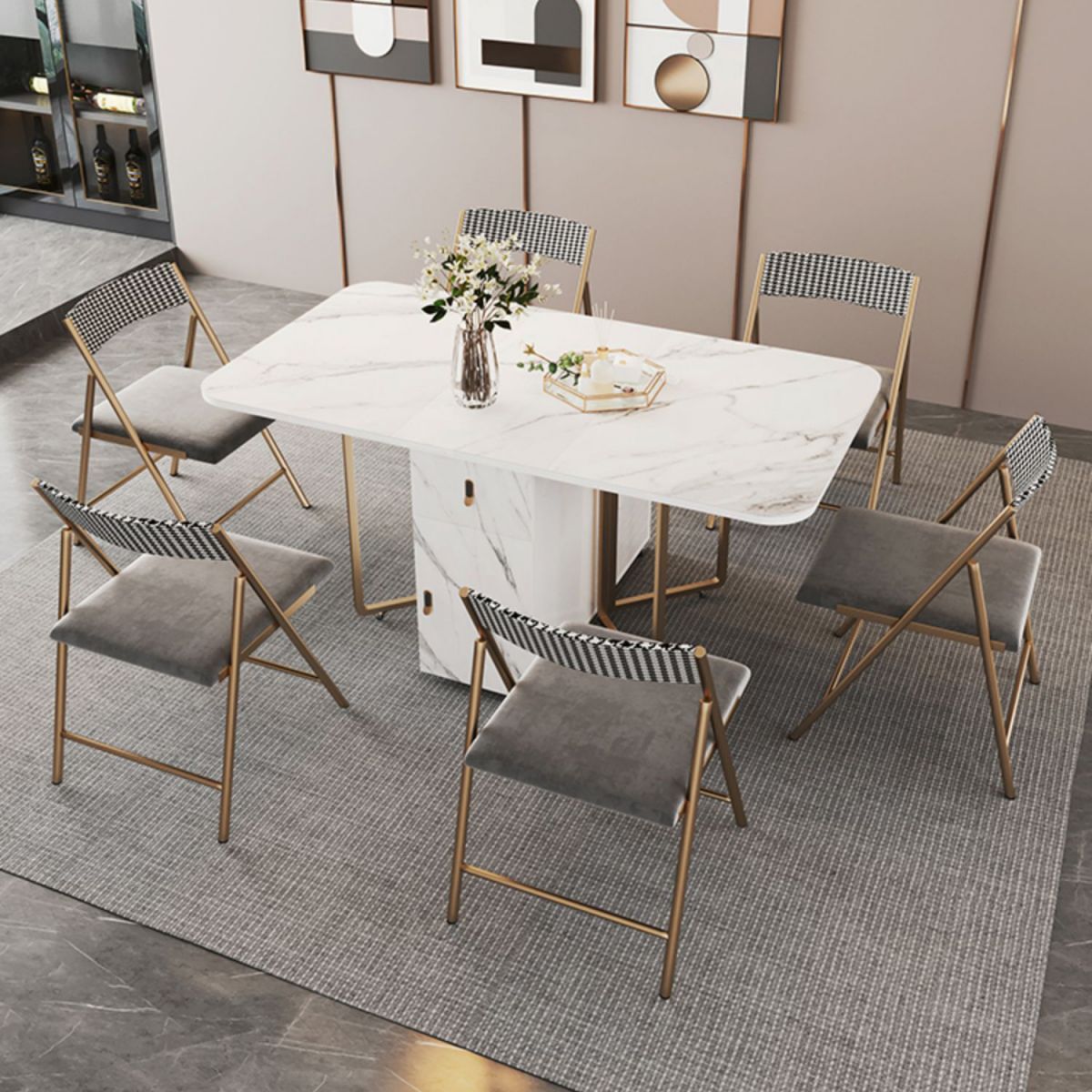 Modern Foldable Dining Room Set Standard Height with Gold Base Dining Furniture Clearhalo 'Dining Room Sets' 'Dining Tables & Seating' 'dining_room_set' 'furn' 'furn_dining_room_set' 'Furniture' 'furniture_dining_room_set' 'Kitchen & Dining Furniture' 'kitchen&dining_furn' 'kitchen' 1200x1200_2d9d9782-5fd0-44bf-ab21-5544a1b89290