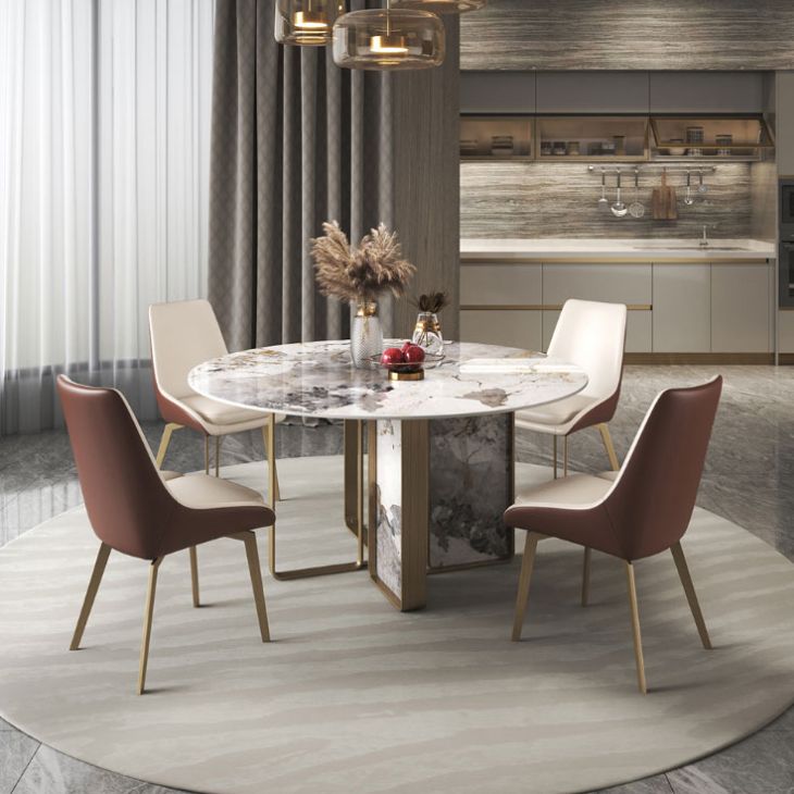 Round Dining Set 1/3/4/5/7 Pcs Stone Dining Table and Upholstered Chairs Clearhalo 'Dining Room Sets' 'Dining Tables & Seating' 'dining_room_set' 'furn' 'furn_dining_room_set' 'Furniture' 'Kitchen & Dining Furniture' 1200x1200_2d9dfda3-f33f-413d-a87f-bf16415e90fc