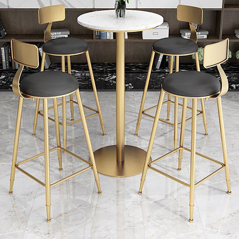 Mesa de comedor de bar de mármol sintético, mesa de vino con base de pedestal de metal