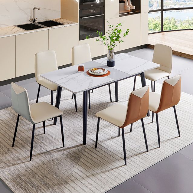 White Stone Dinette Set with Black Legs 1/2/5/7 Pieces Modern Dining Table Set