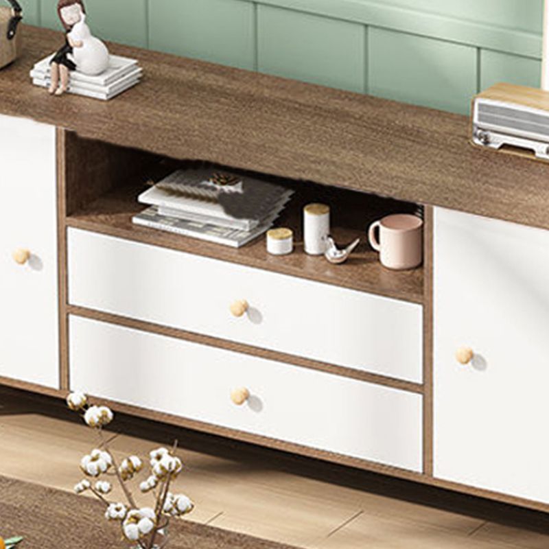 Open Shelving TV Stand Console Engineered Wood Stand Console with Wooden Legs