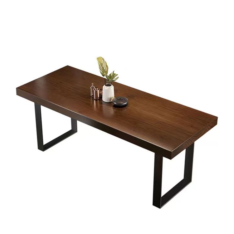 Brown Solid Wood Top Table Rectangle Black Iron Sled Base Dining Table Clearhalo 'Dining Tables & Seating' 'Dining Tables' 'dining_table' 'furn' 'furn_dining_table' 'Furniture' 'Kitchen & Dining Furniture' 1200x1200_2dac0b88-5e48-45d2-8cb3-9e28a991f017