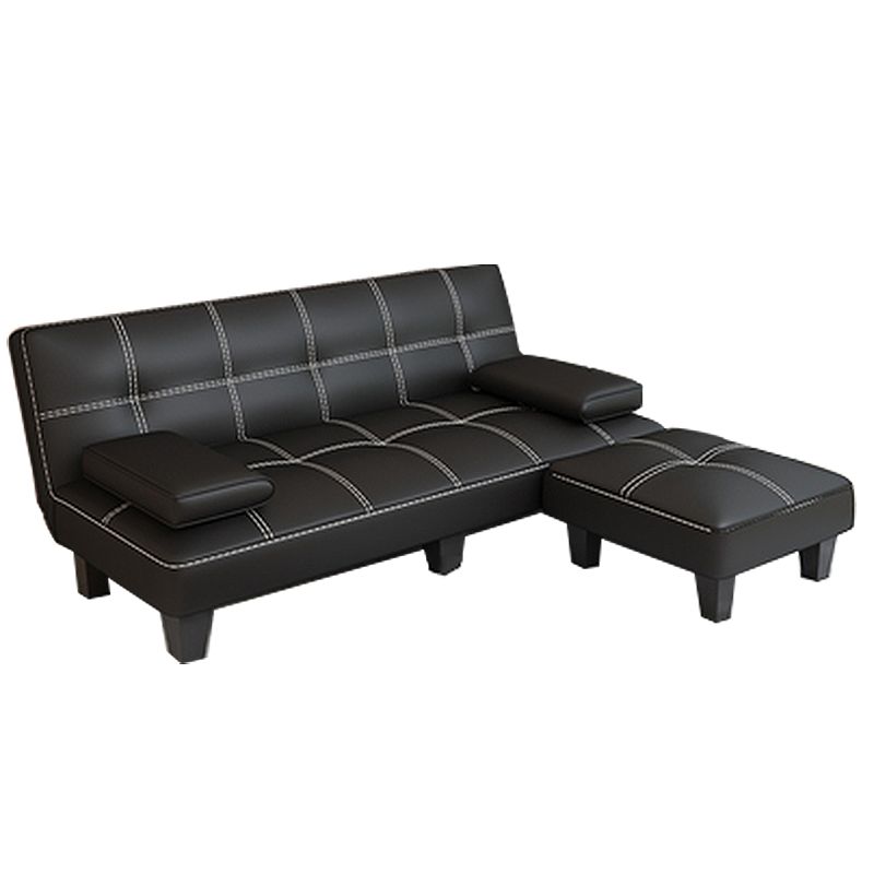 Black Modern Faux Leather Pillow Top Arm Sofa/Sectional with Convertible Clearhalo 'furn' 'furn_sectionals' 'Furniture' 'furniture_sectionals' 'Living Room Furniture' 'Sectionals' 1200x1200_2db20609-56d3-415d-8c1a-a307823d2a28