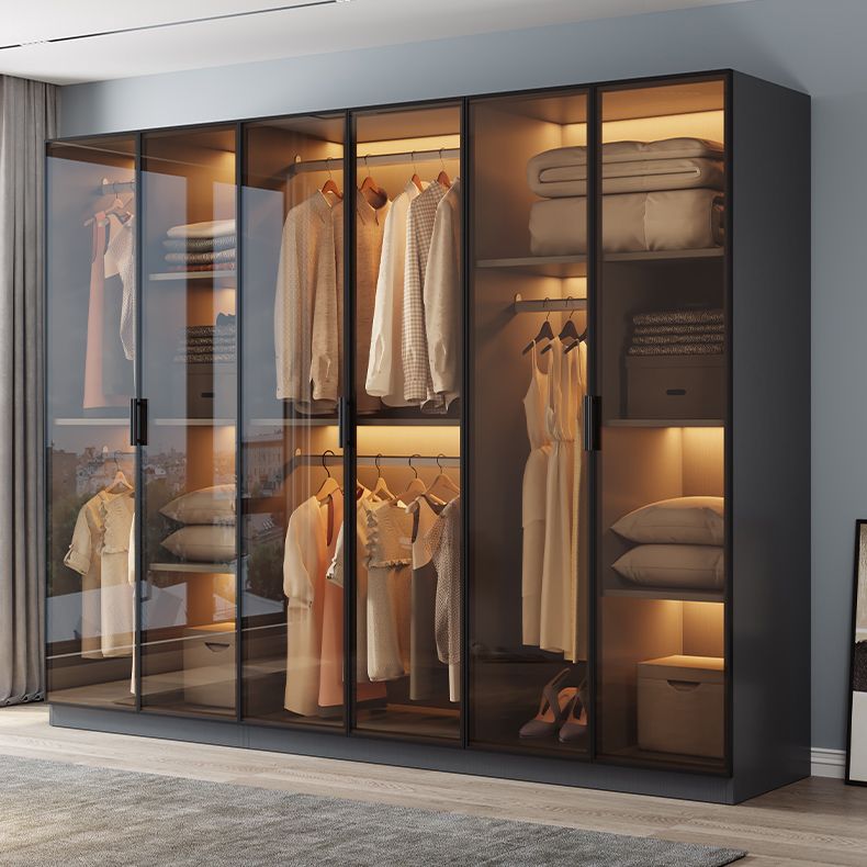 Freestanding Tempered Glass Wardrobe Modern Wardrobe with Garment Rod Clearhalo 'Armoires & Wardrobes' 'armoires_wardrobes' 'Bedroom Furniture' 'furn' 'furn_armoires_wardrobes' 'Furniture' 1200x1200_2db40ba0-ea62-4750-ab51-6d0cd7b4535d