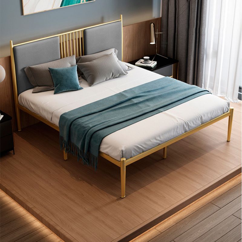 Glam Golden Frame Bed with Metal Legs and Upholstered Headboard