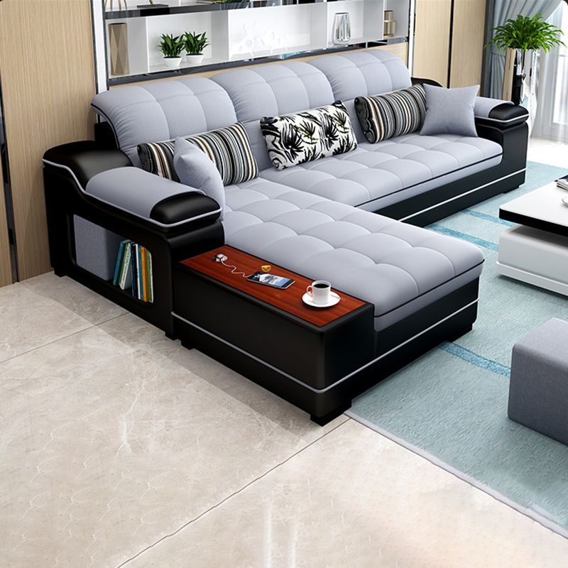 Contemporary Faux Leather and Linen Furniture Sectionals in Grey Clearhalo 'furn' 'furn_sectionals' 'Furniture' 'Living Room Furniture' 'Sectionals' 1200x1200_2db593dc-dae8-4f9c-b20c-593126400604