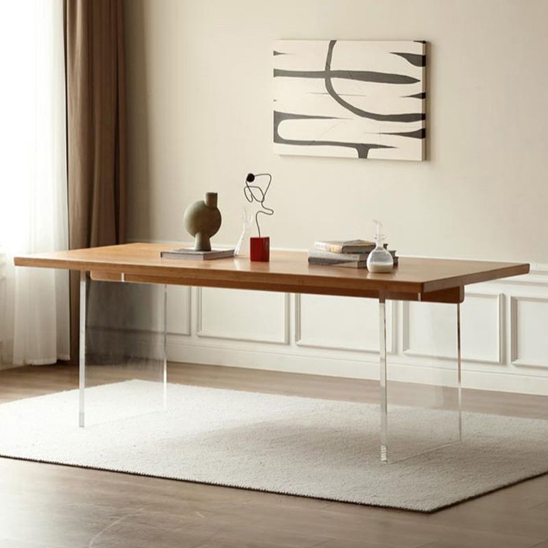 コンテンポラリーソリッドウッドトップとアクリルベースダイニングテーブルセット