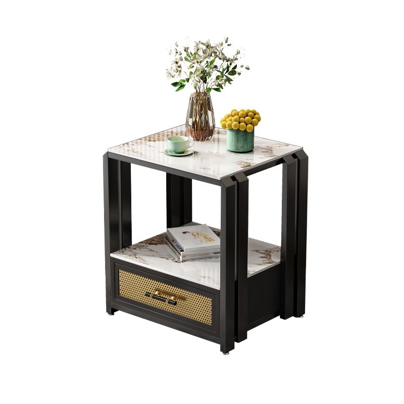 Frame Glam Style Side Table 21.6" Tall Stone Top Side Table with Storage Clearhalo 'Coffee & Accent Tables' 'End & Side Tables' 'end_side_tables' 'furn' 'furn_end_side_tables' 'Furniture' 'Living Room Furniture' 1200x1200_2dba0bbb-3af8-4c43-9d0b-0222a1aacfd5