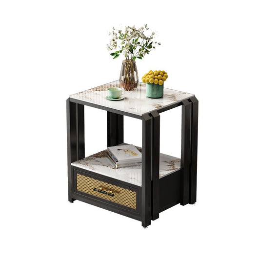 Frame Glam Style Side Table 21.6" Tall Stone Top Side Table with Storage Clearhalo 'Coffee & Accent Tables' 'End & Side Tables' 'end_side_tables' 'furn' 'furn_end_side_tables' 'Furniture' 'Living Room Furniture' 1200x1200_2dba0bbb-3af8-4c43-9d0b-0222a1aacfd5