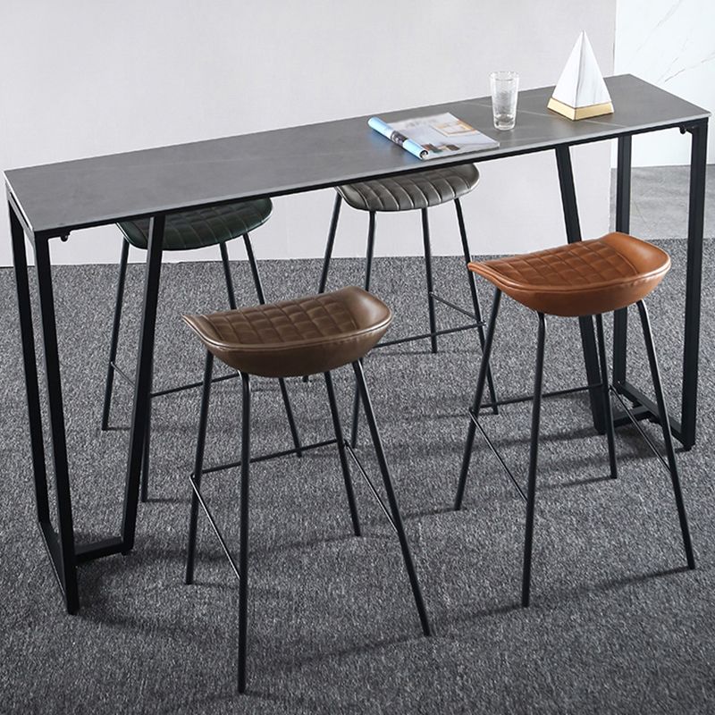 Industrial Grey Stone Pub Bar Table Indoor Iron Bar Dining Table with Double Pedestal Clearhalo 'Bar Furniture' 'Bar Tables' 'bar_tables' 'furn' 'furn_bar_tables' 'Furniture' 'furniture_bar_tables' 'Kitchen & Dining Furniture' 1200x1200_2dbb74ed-b981-4826-bd8d-283ae633ed51