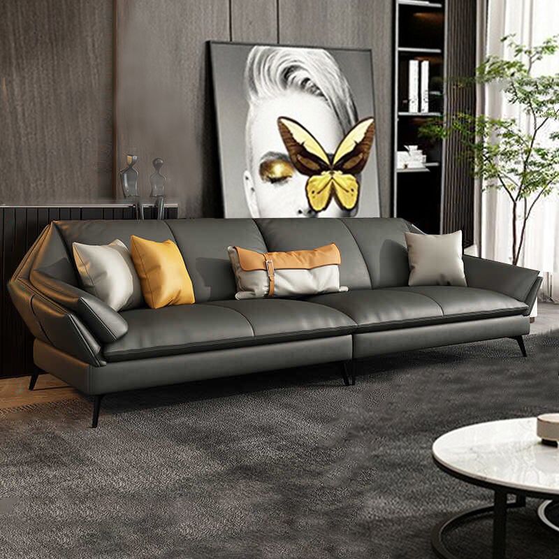 Down Fill Cushions Leather Living Room Pillow Top Arm Modular Sofa & Chaise Clearhalo 'furn' 'furn_sectionals' 'Furniture' 'furniture_sectionals' 'kitchen' 'kitchen_sectionals' 'Living Room Furniture' 'Sectionals' 1200x1200_2dbf8cea-cef4-4214-a928-8695c254cc7d