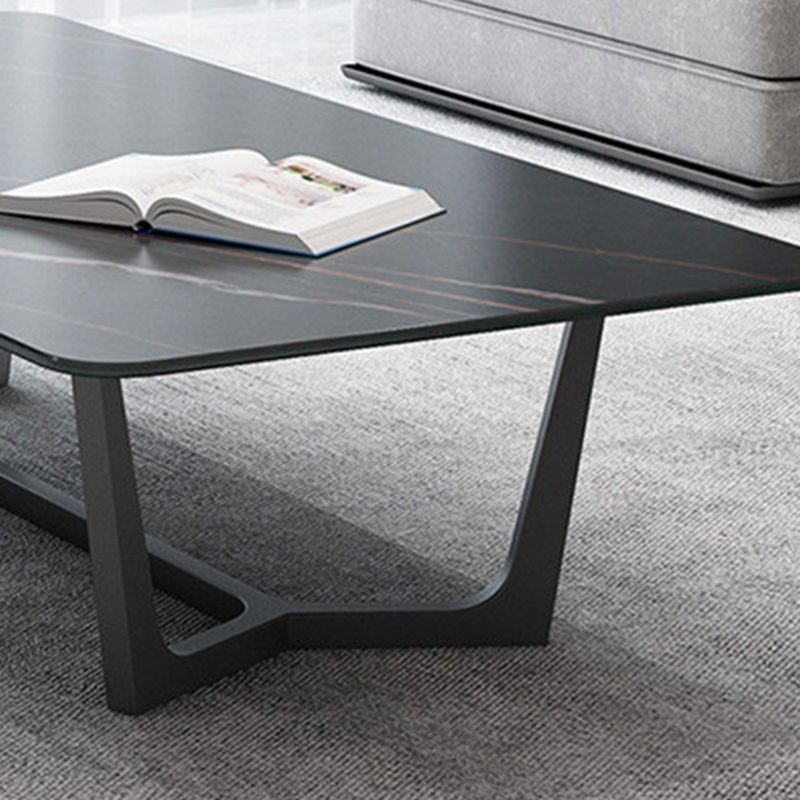 Glam Style Rectangular Slte Black Metal Trestle Type Base Coffee Table