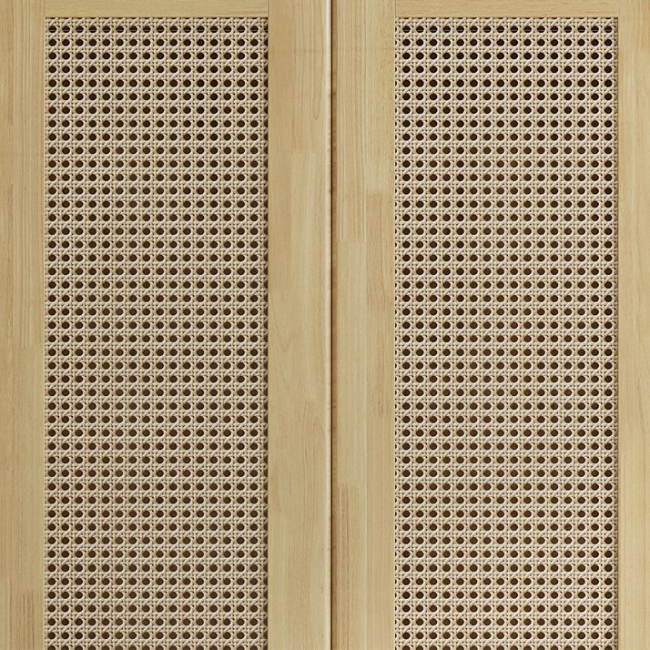 ラバーウッドのソリッドウッドフレームワードローブモダンレイタンヒンジ付きドアが足のあるドア