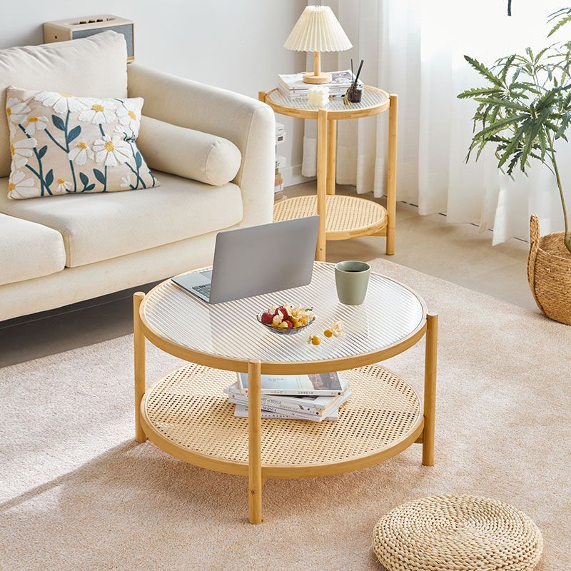 Tropical Coffee Table Glass 4 Legs Storage Round Coffee Cocktail Table Clearhalo 'Coffee & Accent Tables' 'Coffee Tables' 'coffee_tables' 'furn' 'furn_coffee_tables' 'Furniture' 'Living Room Furniture' 1200x1200_2dc26a97-d2ac-4f16-b290-3126fa3c5e8c