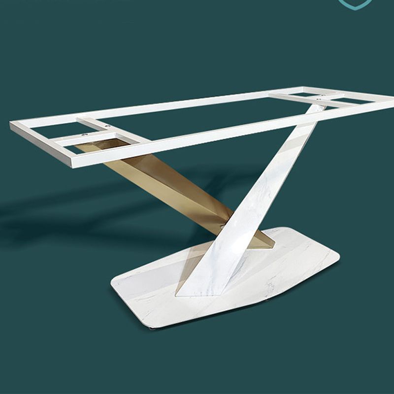 Mesa de pedestal rectangular mesa de comedor moderna con base de acero inoxidable