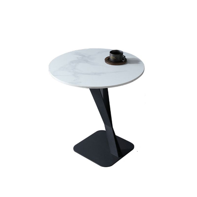 Pedestal Stone Coffee Table Round Single Cocktail Table in Black/White