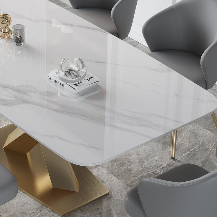 Luxury Sintered Stone Dining Table Rectangle White Table with Metal Pedestal Clearhalo ' dining_table' 'Dining Tables & Seating' 'Dining Tables' 'furn' 'furn_dining_table' 'Furniture' 'furniture_dining_table' 'Kitchen & Dining Furniture' 'kitchen&dining_furn' 'kitchen' 'kitchen_dining_table' 1200x1200_2dc50f21-ebf1-424c-8a40-1cf4f0f735c4