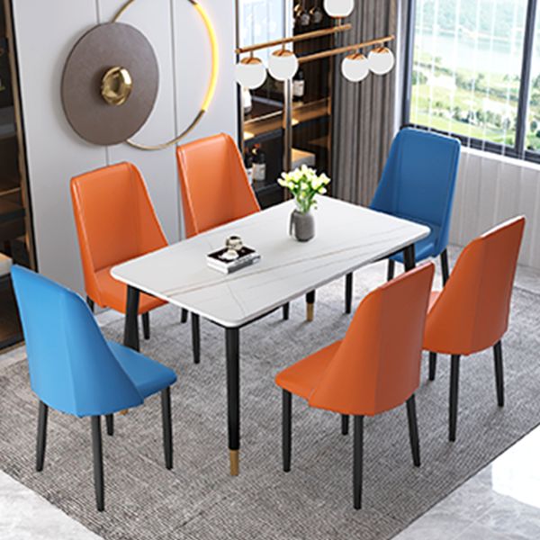 Mesa de comedor de piedra gris rectangular moderna con 4 pies de madera maciza