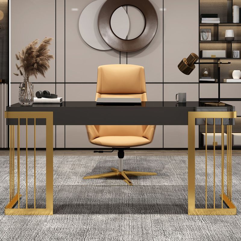 Rectangular Writing Desk Stainless Steel and Artificial Wood Office Desk Glam