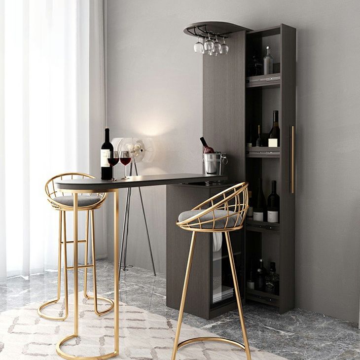 Glam Wood Telescopic Bar Table with Wine Cabinet for Living Room