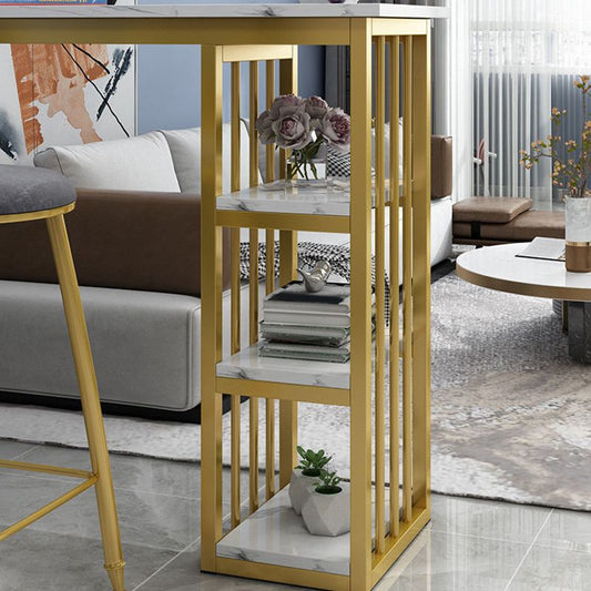 Faux Marble Counter Height Bar Table Glam Metal Base Counter Wine Table