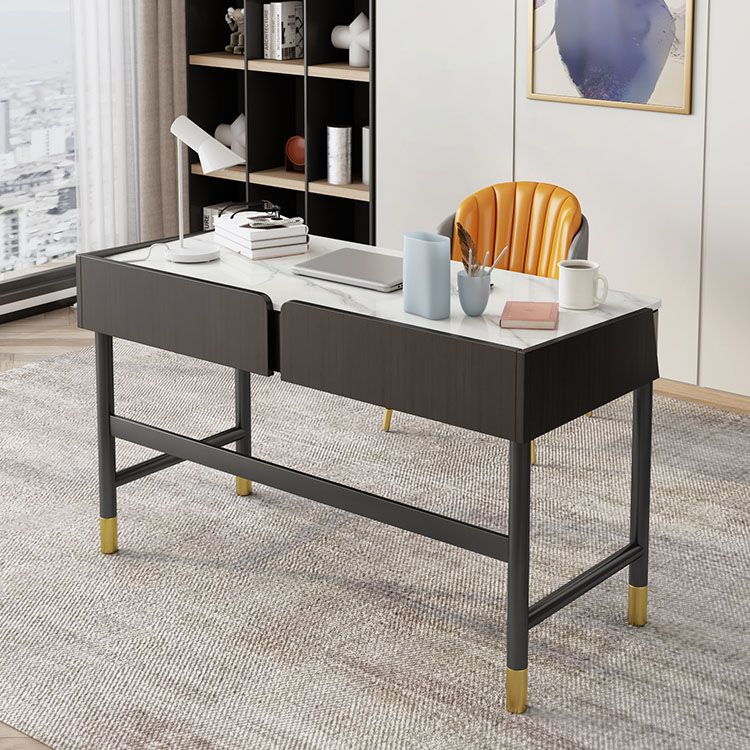 2 cajones escritorio de oficina contemporáneo escritorio de computadora antiguo con patas de metal