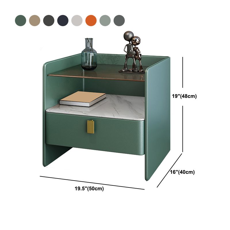 ガラストップ19インチHナイトテーブルオープンストレージモダン1ドロワーナイトスタンド