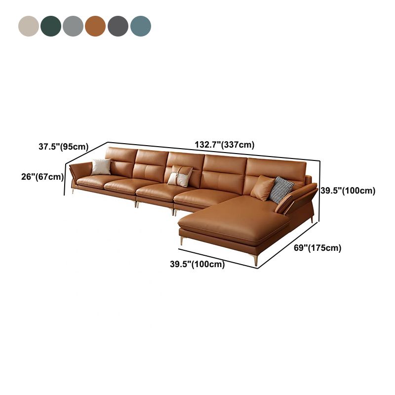 Glam Living Room Flared Arm Sofa Modular Genuine Leather Sofa