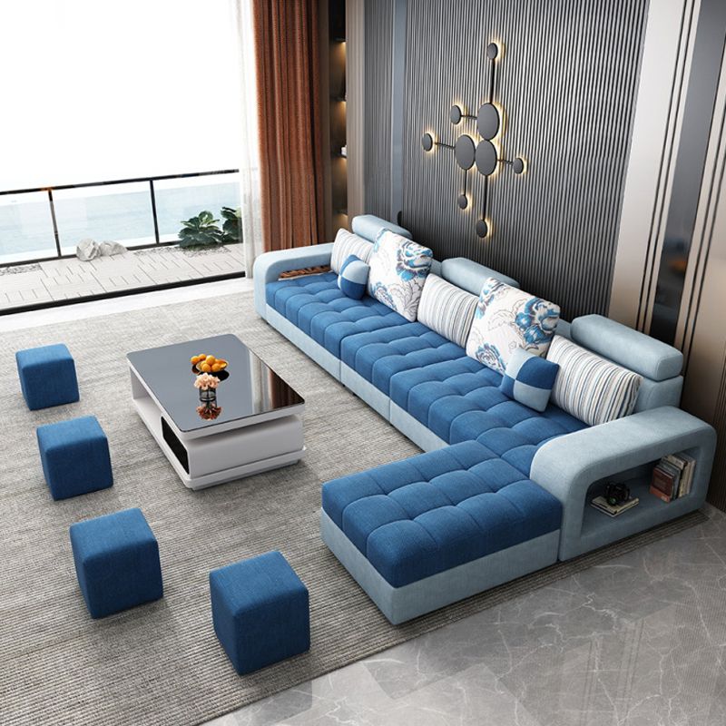 Farmhouse U divano in blu sciodo sciolta in pelle finta/tessuto con deposito