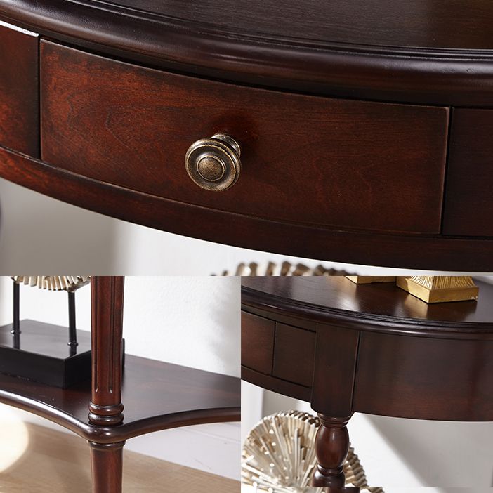 Solid Wood Half Moon Console Table 1-drawer End Table for Hall