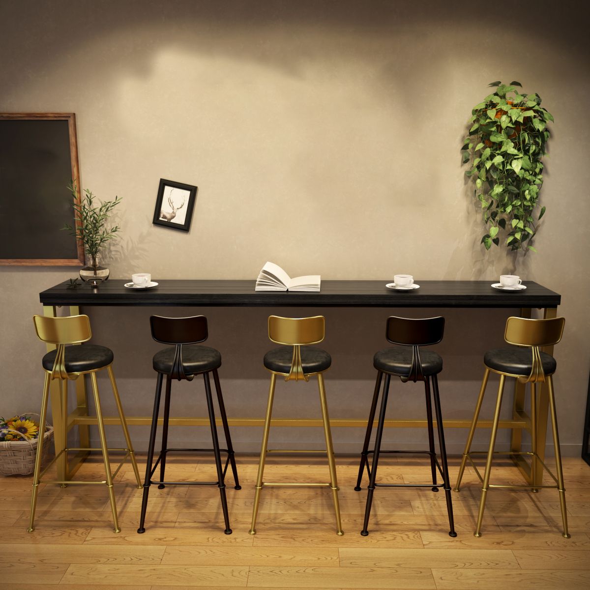 Brown Glam Style Bar Table in Iron and Wood Bar Indoor Bar Counter , Only Table Clearhalo 'Bar Furniture' 'Bar Tables' 'bar_tables' 'furn' 'furn_bar_tables' 'Furniture' 'furniture_bar_tables' 'Kitchen & Dining Furniture' 1200x1200_2ddabec9-8fee-4d02-aa5b-64800dde6a81