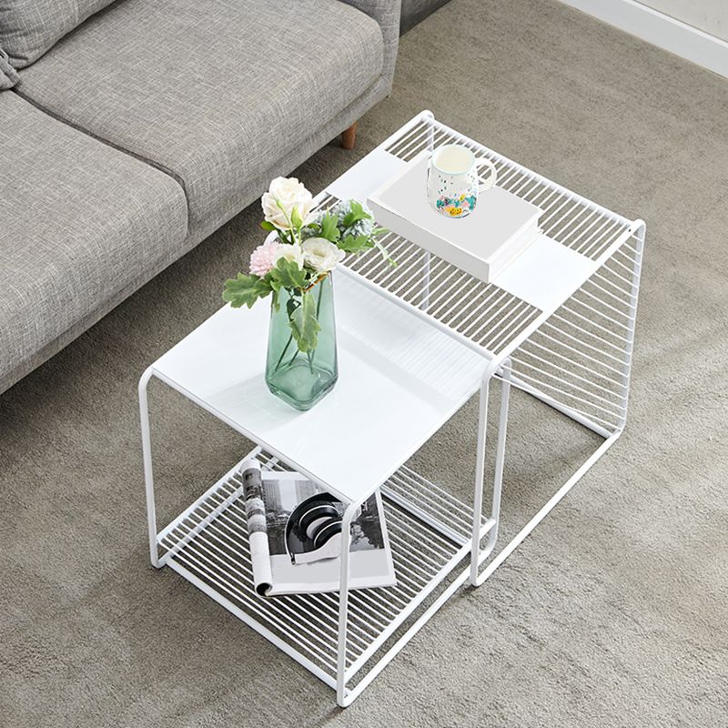 Mid-Century Modern 1/2-Piece Coffee Table in Square Iron Cocktail Table