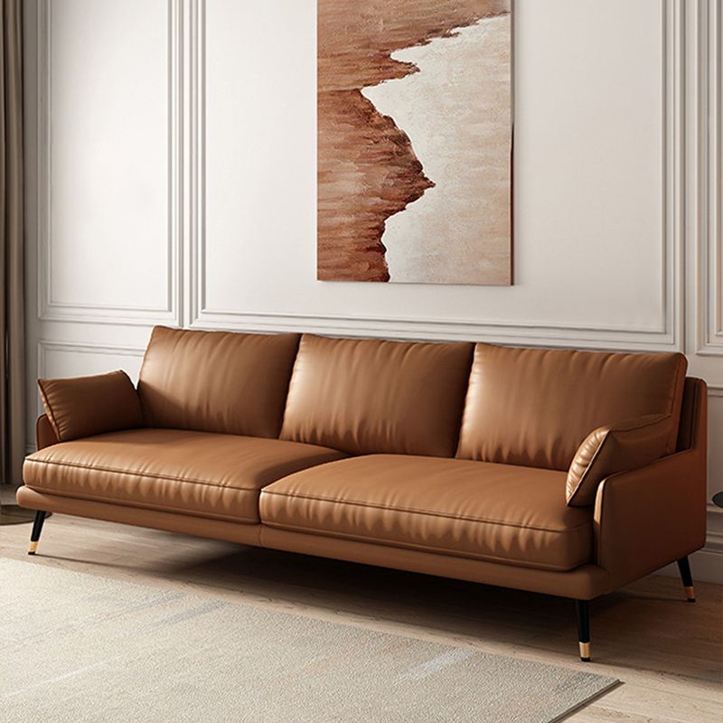 Brown Leather Settee Furniture Recessed Arm Sofa Set with Pillows Clearhalo 'Furniture' 'furniture_sectionals' 'kitchen' 'kitchen_sectionals' 'Living Room Furniture' 'Sectionals' 1200x1200_2ddef0a0-4456-4300-b9f5-26a6e971baae