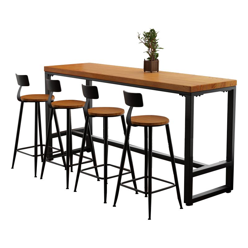 Pine Wood Bar Dining Table Industrial Rectangle Bar Table with Trestle Pedestal for Cafe Clearhalo 'Bar Furniture' 'Bar Tables' 'bar_tables' 'furn' 'furn_bar_tables' 'Furniture' 'furniture_bar_tables' 'Kitchen & Dining Furniture' 1200x1200_2de10975-3e9d-481c-9449-c29a482b0907
