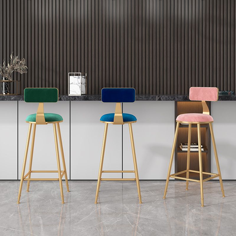 Glam Armless Backrest Counter Stool Iron Cafe Bar Stool with Pedal and Velvet Cushion Clearhalo 'Bar Furniture' 'Bar Stools' 'bar_stools' 'furn' 'furn_bar_stools' 'furniture_bar_stools' 'Kitchen & Dining Furniture' 'kitchen&dining_furn' 'kitchen' 'kitchen_furn' Furniture' 1200x1200_2de19508-71ba-43ba-afba-16102d97b2e2