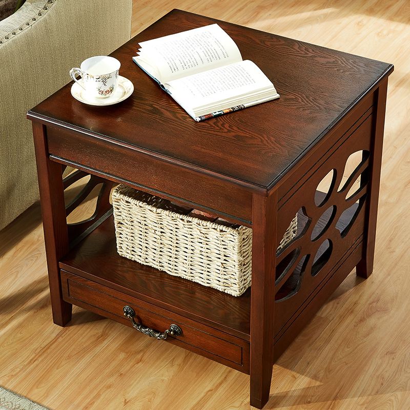 Modern Square Double Tier End Table Solid Wood 4 Legs End Table Clearhalo 'Coffee & Accent Tables' 'End & Side Tables' 'end_side_tables' 'furn' 'furn_end_side_tables' 'Furniture' 'Living Room Furniture' 1200x1200_2de26c0d-60c3-4438-83a9-ccff4d4d65be