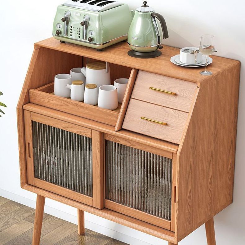 Server per cena in stile moderno Server di archiviazione aperta in legno massiccio con 2 porte